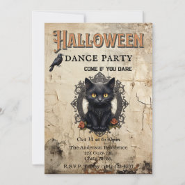 Invitación Gato gótico en Fiesta de danza de Halloween espejo