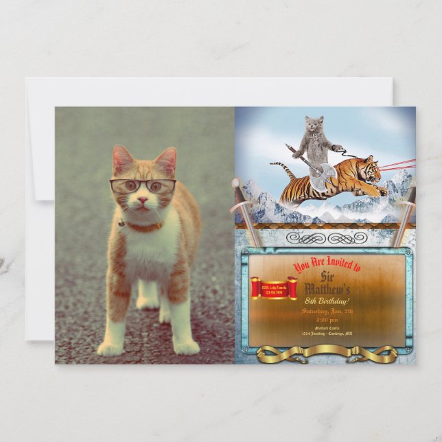 Invitación Gato gracioso con gafas (Anverso)