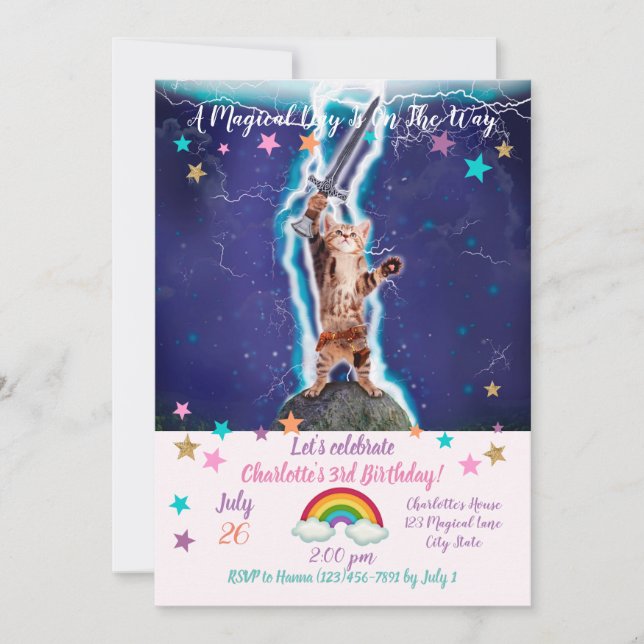 Invitación Gato guerrero trueno (Anverso)