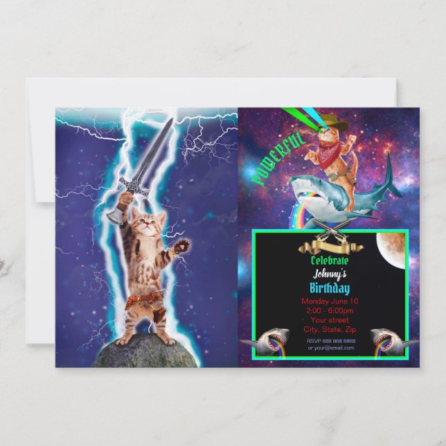 Invitación Gato guerrero trueno (Anverso)