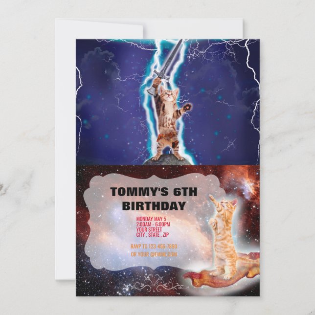 Invitación Gato guerrero trueno (Anverso)