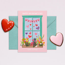 Invitación Gato ilustrado en la sala de clases de San Valentí