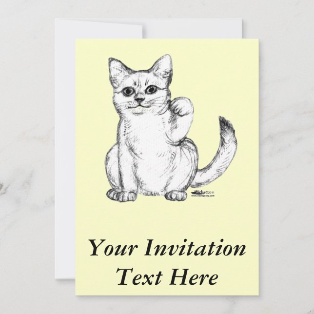 Invitación Gato Invitando Minino Maneki Neko (Anverso)