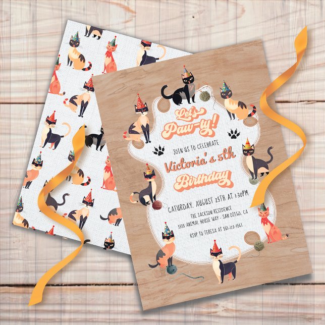 Invitación Gato Kitty Cumpleaños de Paw-ty (Subido por el creador)