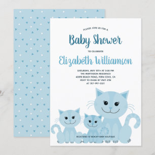 Invitación Gato Kitty Cute Blue Kitten Boy Baby Shower modern