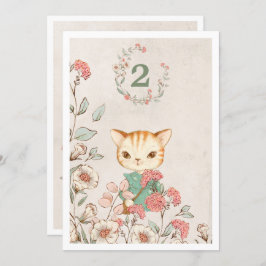Invitación Gato Kitty Floral Girly Kitten Segundo Cumpleaños