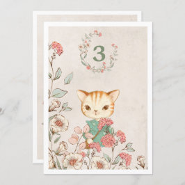 Invitación Gato Kitty Floral Girly Kitten tercer cumpleaños
