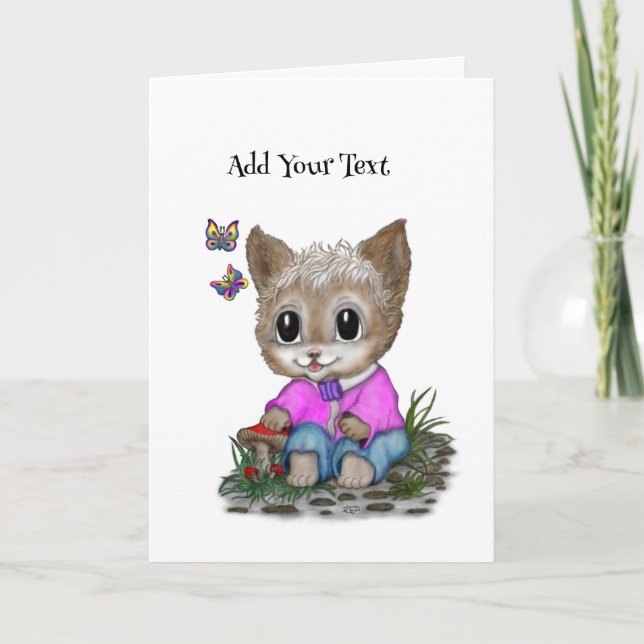 Invitación Gato Kitty y mariposa (Anverso)