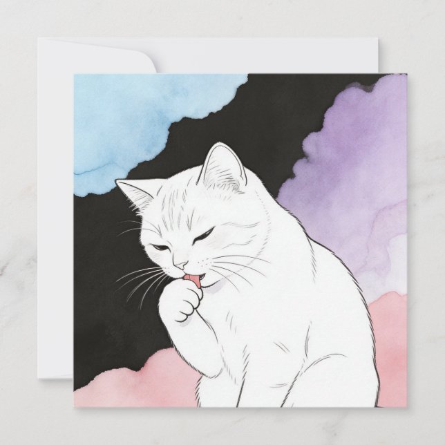 Invitación Gato limpiando su pata (Anverso)