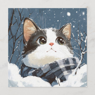 Invitación Gato lindo acogedor nieve de invierno
