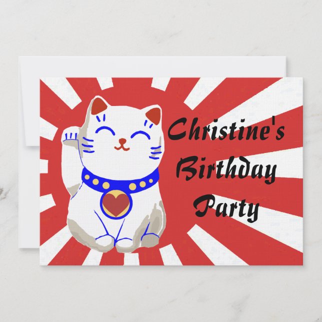 Invitación Gato lindo afortunado del neko en el sol naciente (Anverso)