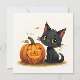 Invitación Gato lindo con calabaza tallada