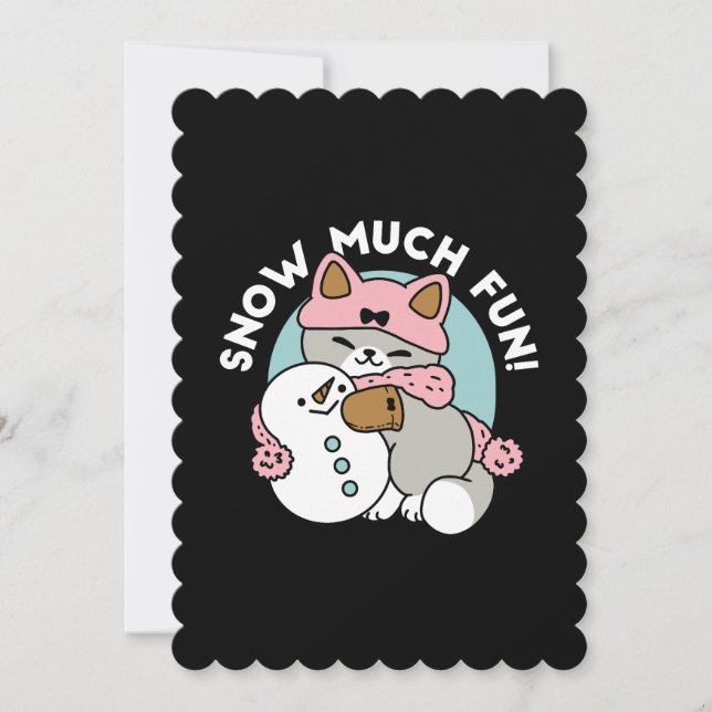 Invitación Gato Lindo con Ropa de Nieve y Arte de Muñeco de N (Anverso)