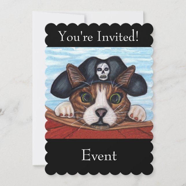 Invitación Gato lindo de ojos verdes en sombrero de pirata ne (Anverso)