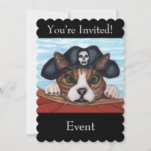 Invitación Gato lindo de ojos verdes en sombrero de pirata ne