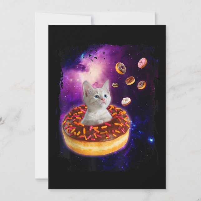 Invitación Gato lindo dentro de Donut en el espacio Amantes g (Anverso)