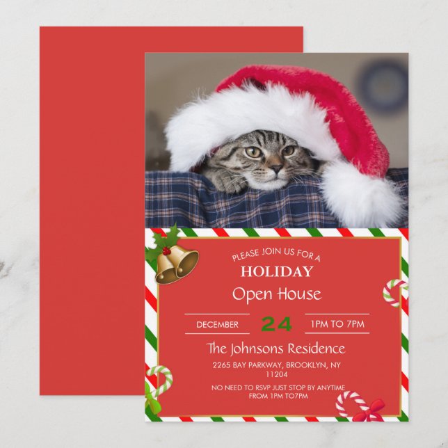Invitación Gato lindo en sombrero de santa (Anverso / Reverso)