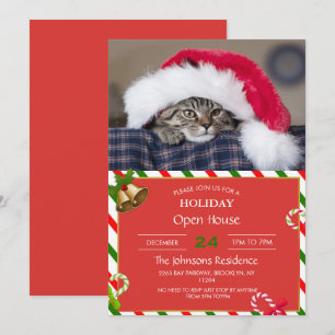 Invitación Gato lindo en sombrero de santa