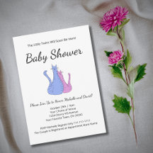 Gato lindo gemelos azul rosado Baby Shower