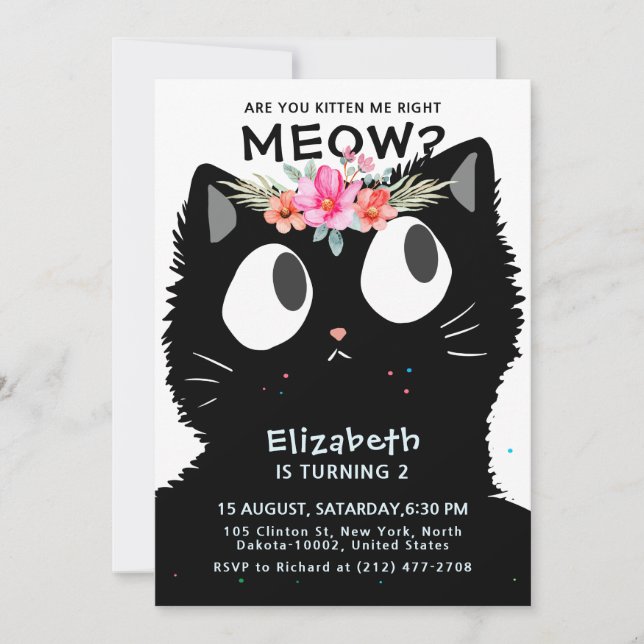 Invitación Gato lindo Kitten Meow Fiesta de Cumpleaños de la  (Anverso)