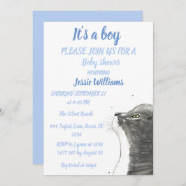 Invitación Gato lindo Kitty Kitten Azul Bebé ducha