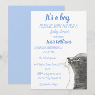 Invitación Gato lindo Kitty Kitten Azul Bebé ducha