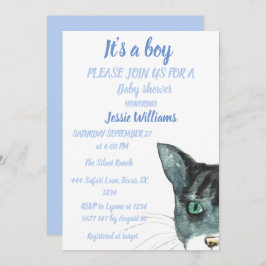 Invitación Gato lindo Kitty Kitten Azul Bebé ducha