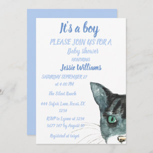 Invitación Gato lindo Kitty Kitten Azul Bebé ducha