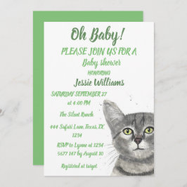 Invitación Gato lindo Kitty Kitten Niño Verde Chica Invitati