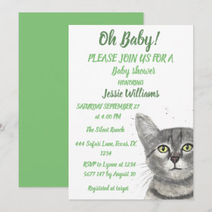 Invitación Gato lindo Kitty Kitten Niño Verde Chica Invitati