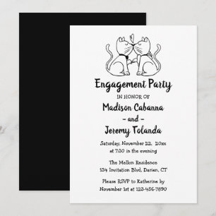 Invitación Gato Lindo Negro Blanco Fiesta de Compromiso Gatos