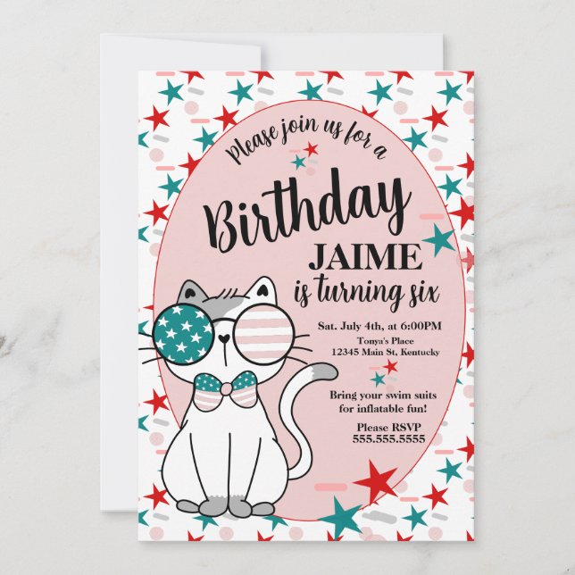 Invitación Gato lindo Patriótico Nacimiento Estrellas de fies (Anverso)