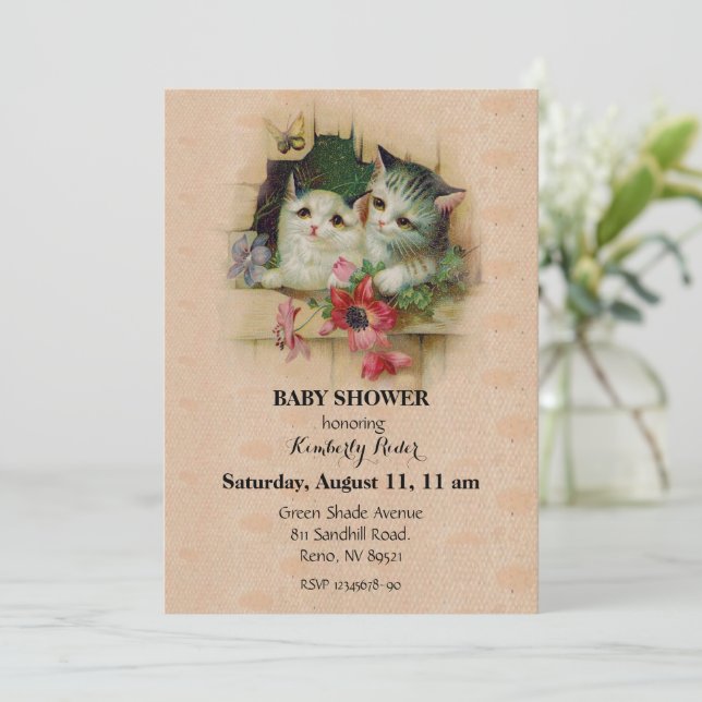 Invitación Gato lindo vintage (Anverso de pie)