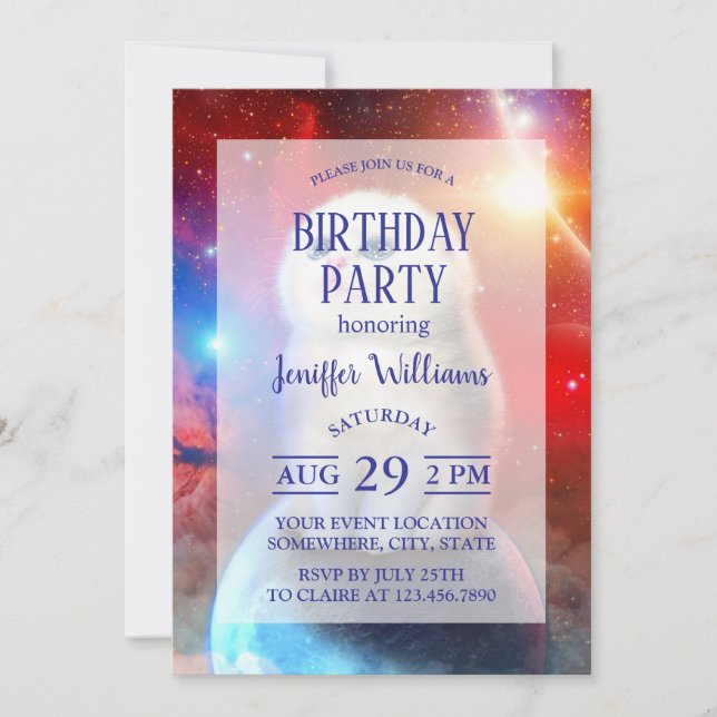 Invitación Gato llorando en el espacio (Anverso)