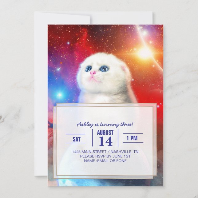 Invitación Gato llorando en el espacio (Anverso)