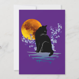 INVITACIÓN GATO LUNA EN FLOR DE FLOR AMANTE DE GATOS NEGROS
