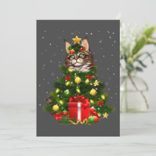 Invitación Gato Maine Coon Gato Luces Árbol Navidad Gato Aman