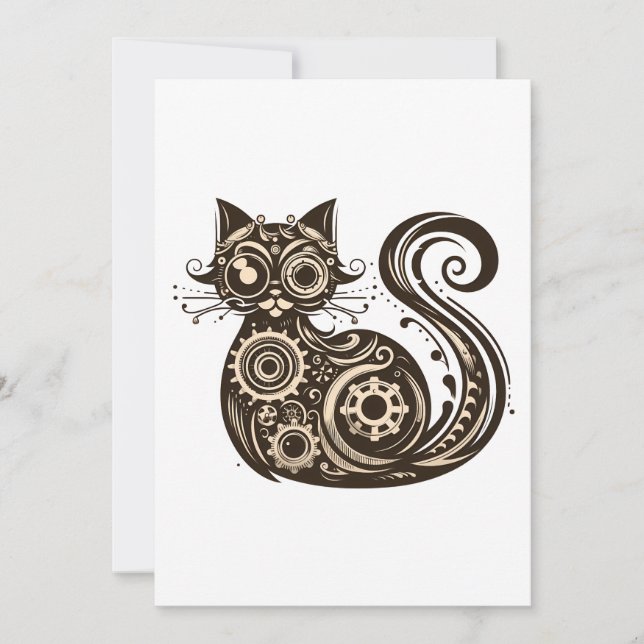 Invitación Gato mecánico de Steampunk (Anverso)