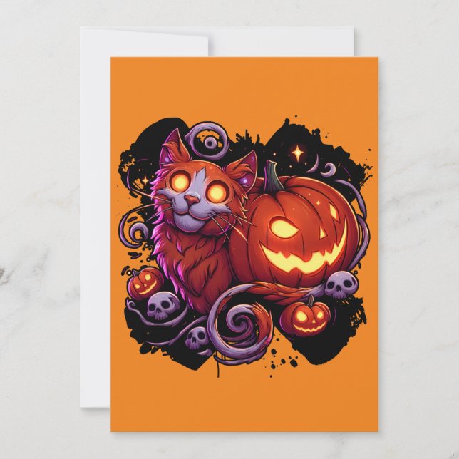 Invitación Gato Místico & Calabazas Brillantes (Anverso)