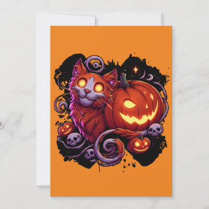 Invitación Gato místico y calabazas brillantes