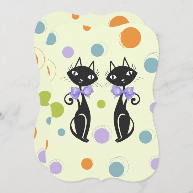 Invitación Gato moderno de mediados del siglo (Anverso / Reverso)