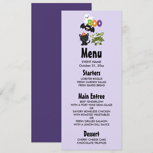 Invitación Gato, murciélago, momia y fantasma de Halloween (Anverso / Reverso)