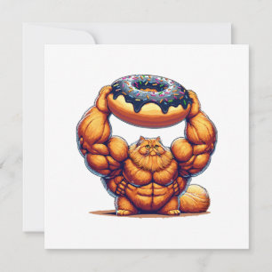 Invitación Gato Musculoso Levantando Donut