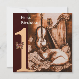 Invitación GATO MUSICAL Primer partido de cumpleaños Brown Ch