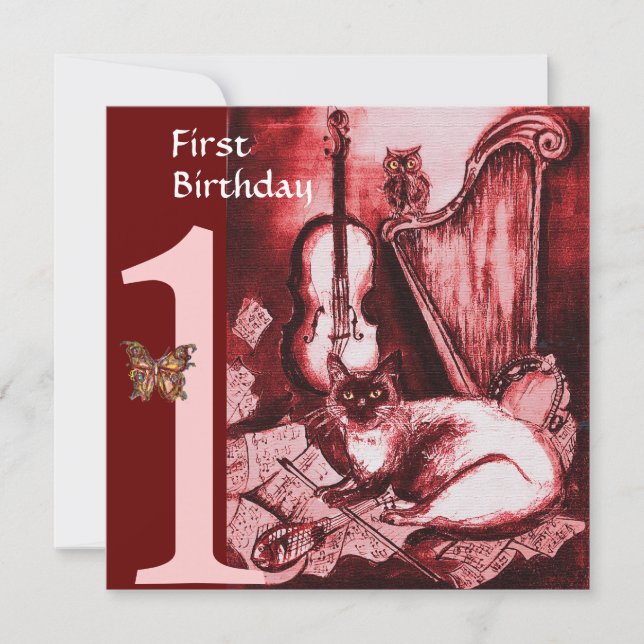 Invitación GATO MUSICAL Primer Partido de Cumpleaños, Plata R (Anverso)