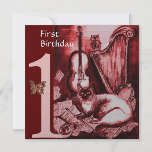 Invitación GATO MUSICAL Primer Partido de Cumpleaños, Plata R