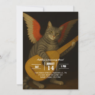 Invitación Gato músico alado tocando el laúd Arte