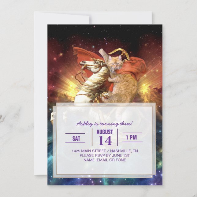 Invitación Gato Napoleón en el espacio (Anverso)