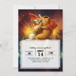 Invitación Gato Napoleón montando a caballo por la galaxia