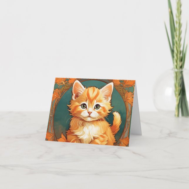 Invitación Gato naranja estilo Alphonse Mucha (Anverso)